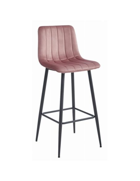 scaun-bar-pozza-catifea-roz-inchis-picioare-negre-x-1-buc