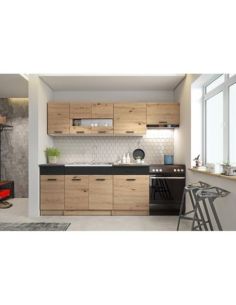 set-mobila-bucatarie-alina-240cm-stejar-artizanalnegru-mat